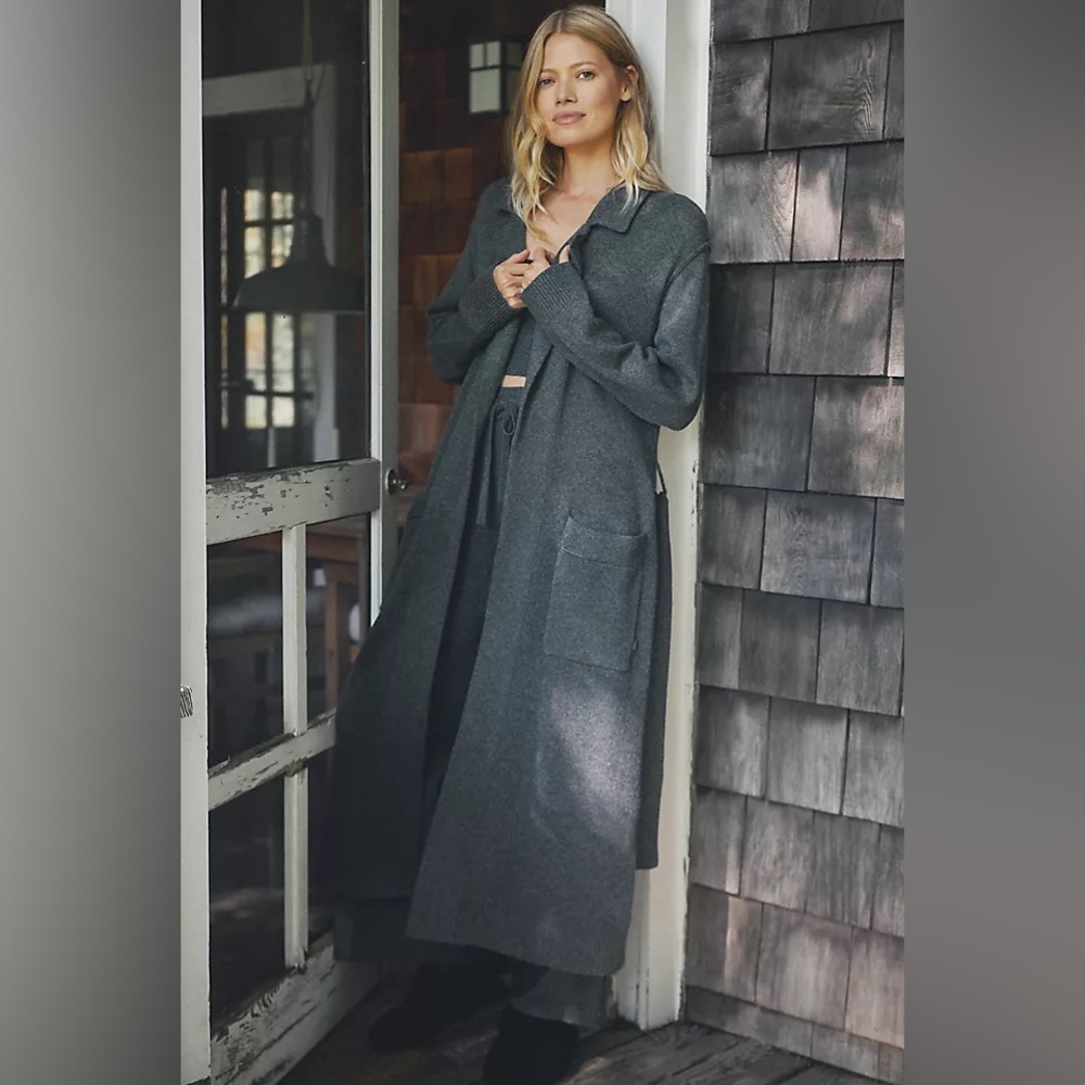 Long Open-Front Women's Cardigan Coatigan - Charcoal Gray
